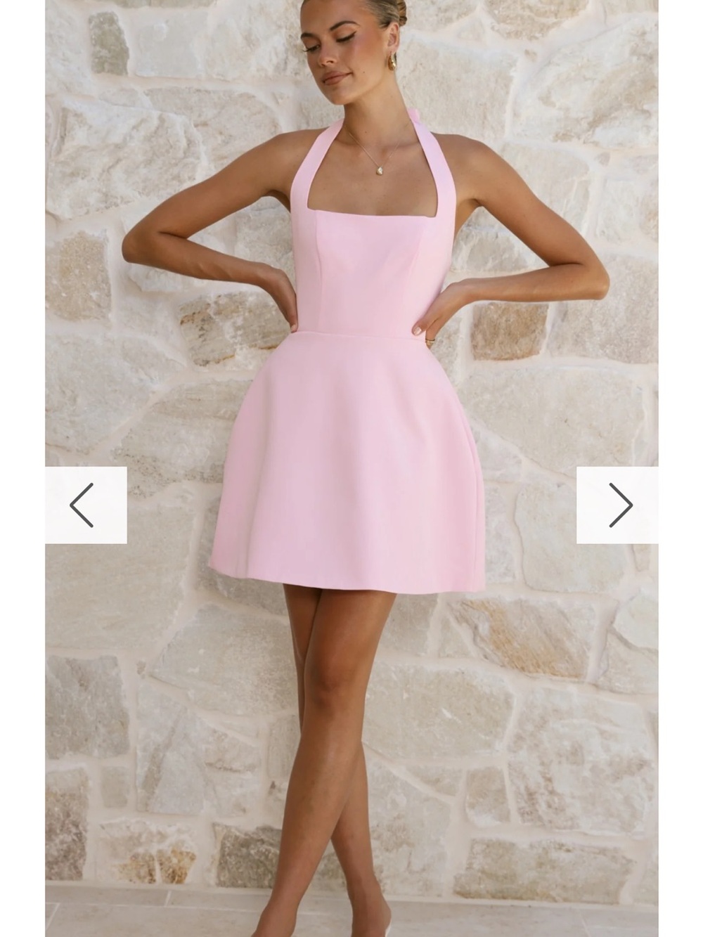 Square-Neck Halter Mini Dress in Soft Pink